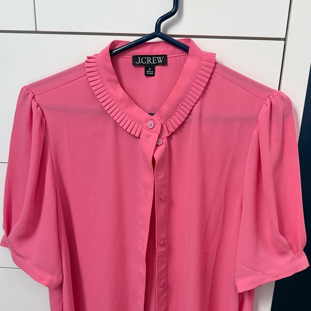 J. Crew Pink Pleated Collar Blouse